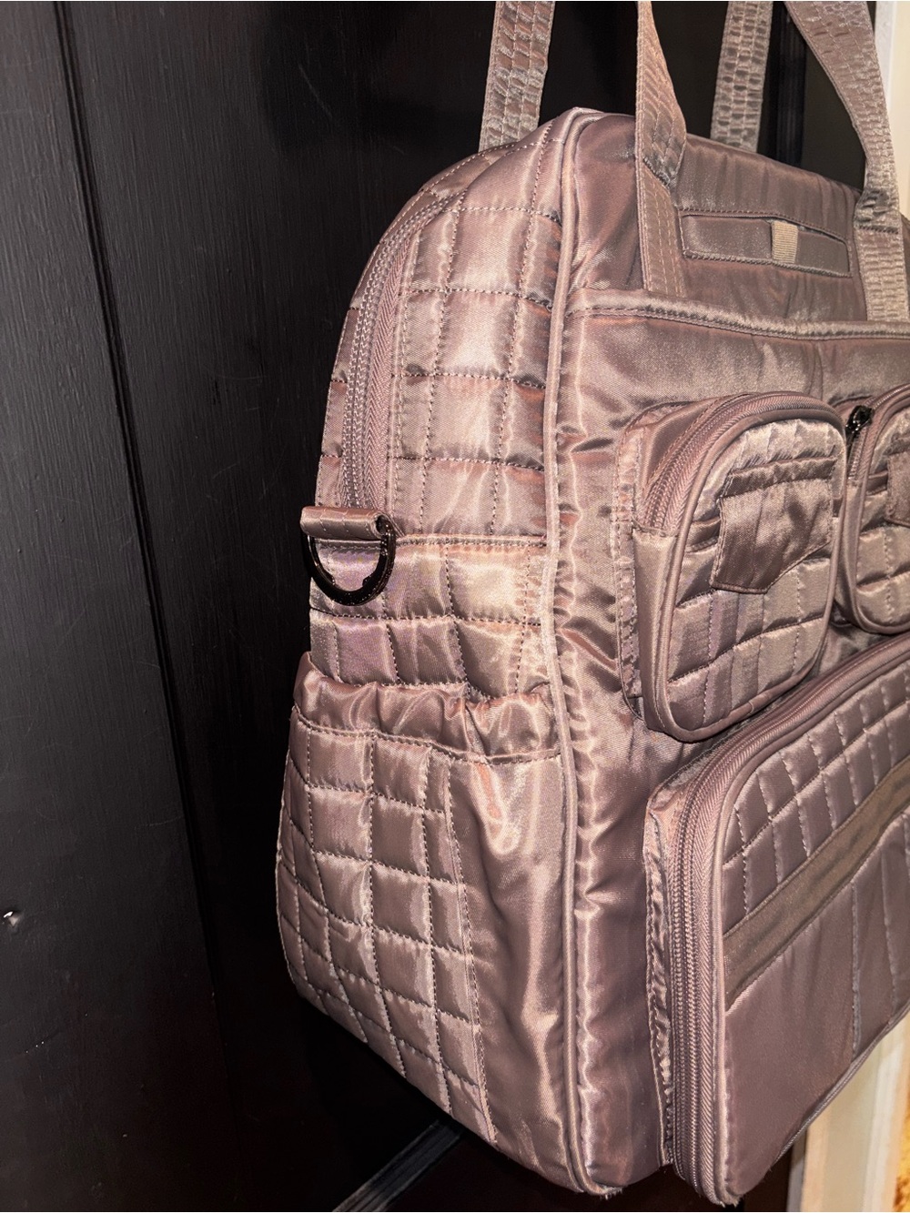 Lug Puddle Jumper Metallic Gray Quilted Convertible Tote Backpack Travel - Picture 4 of 11
